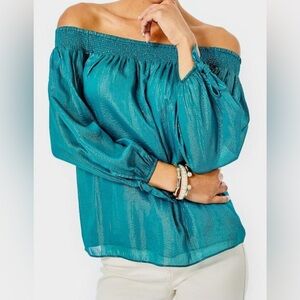 Lilly Pulitzer Maryellen Off the Shoulder Teal top Women’s size XXS